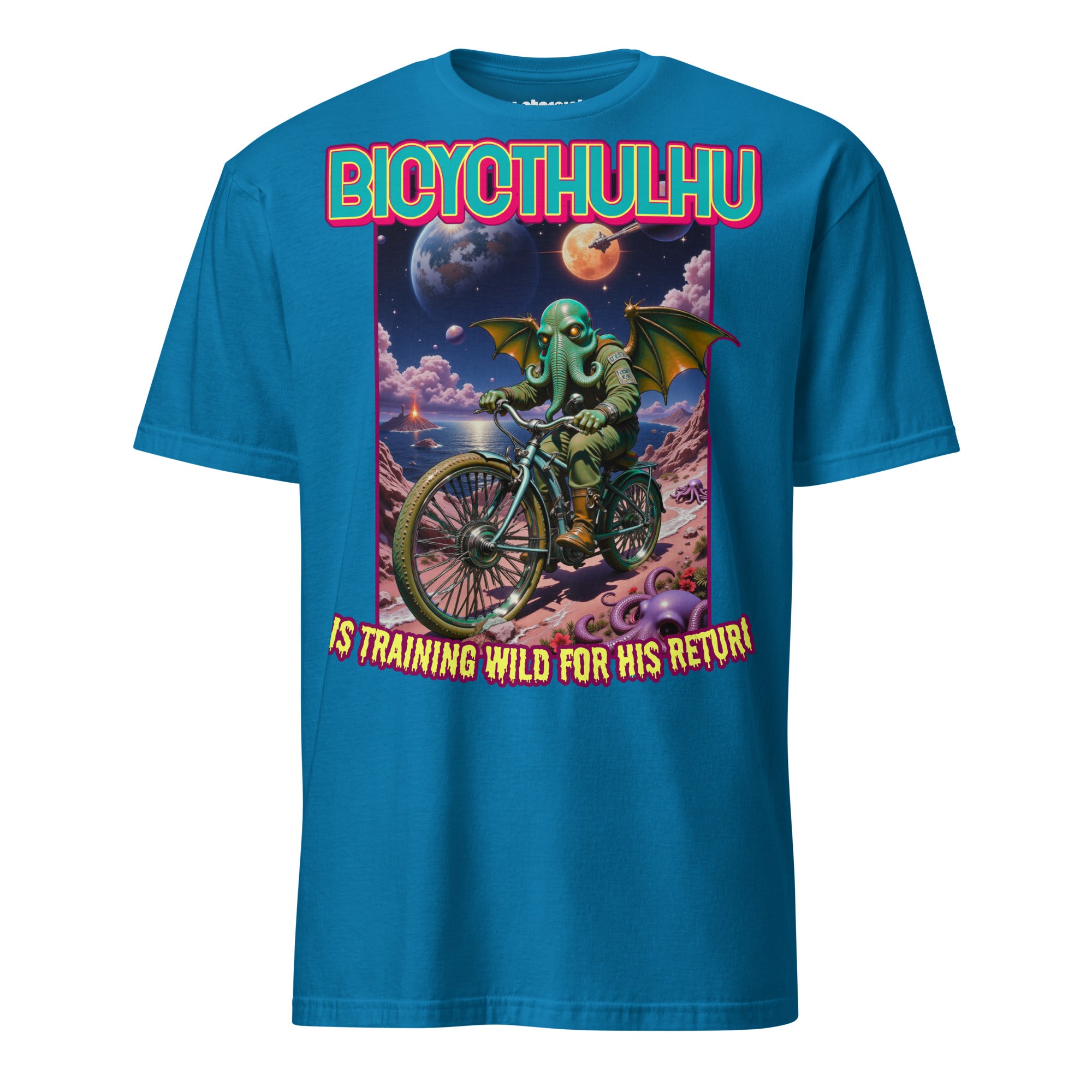 Winterpink T-Shirt Bicycthulhu Tentakel-Gott Cthulhu auf Fahrrad, Cosmic-Horror trifft Humor, absurd-surreales Nerd-Shirt mit Sci-Fi Vibe