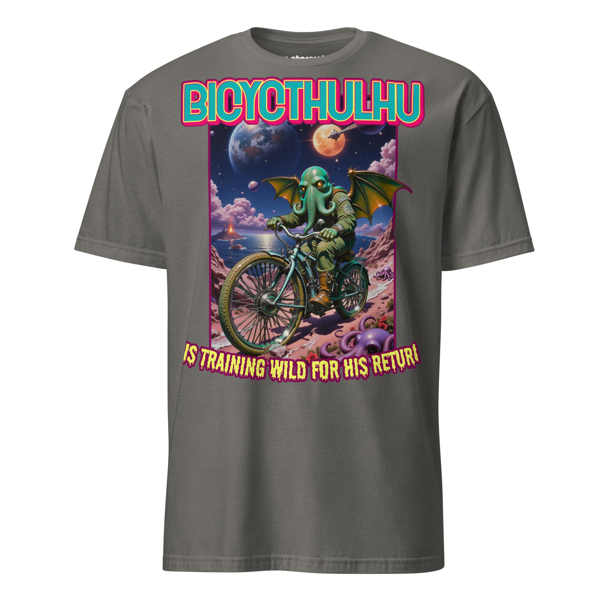 Winterpink T-Shirt Bicycthulhu Tentakel-Gott Cthulhu auf Fahrrad, Cosmic-Horror trifft Humor, absurd-surreales Nerd-Shirt mit Sci-Fi Vibe