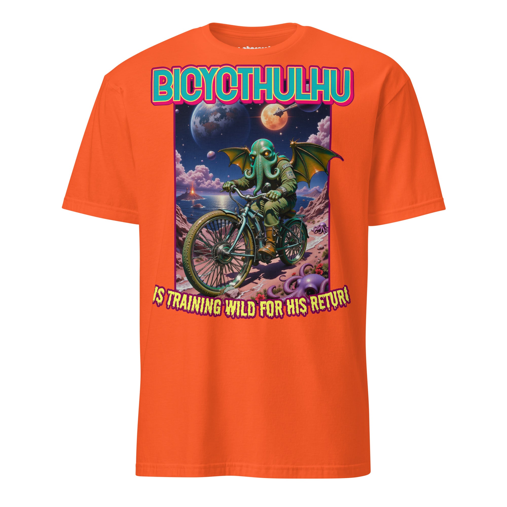 Winterpink T-Shirt Bicycthulhu Tentakel-Gott Cthulhu auf Fahrrad, Cosmic-Horror trifft Humor, absurd-surreales Nerd-Shirt mit Sci-Fi Vibe