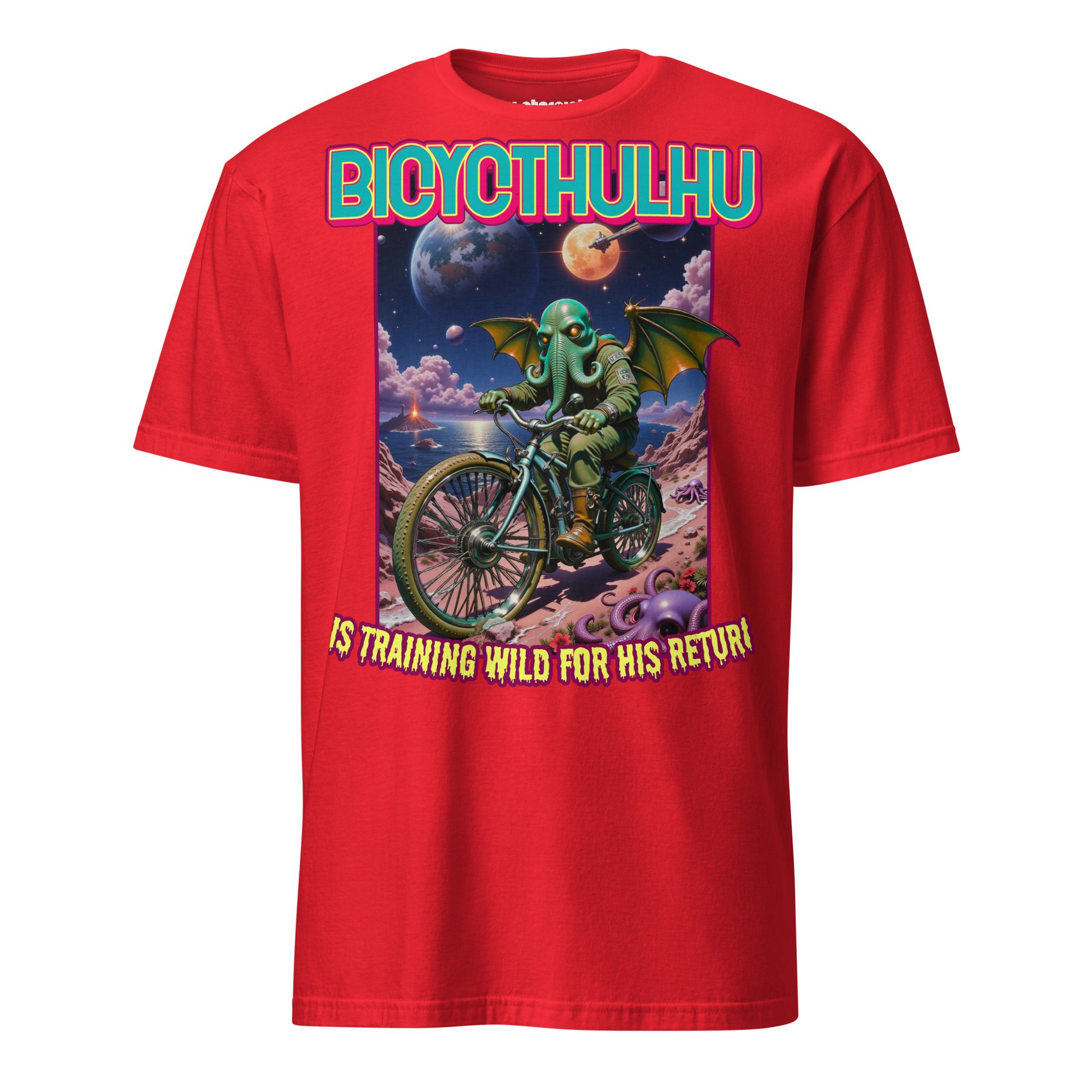 Winterpink T-Shirt Bicycthulhu Tentakel-Gott Cthulhu auf Fahrrad, Cosmic-Horror trifft Humor, absurd-surreales Nerd-Shirt mit Sci-Fi Vibe