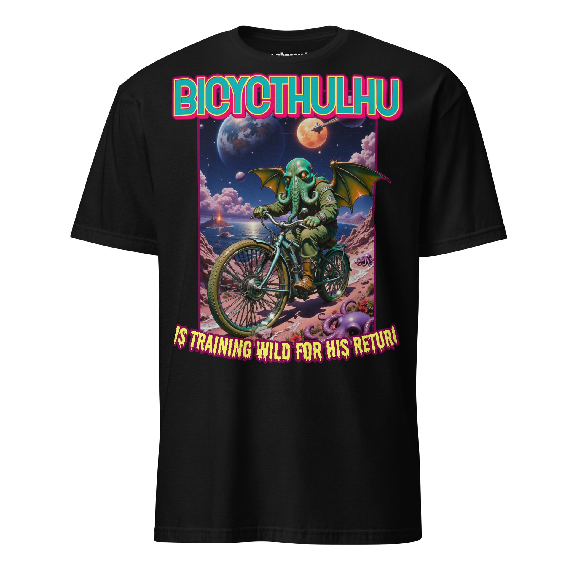 Winterpink T-Shirt Bicycthulhu Tentakel-Gott Cthulhu auf Fahrrad, Cosmic-Horror trifft Humor, absurd-surreales Nerd-Shirt mit Sci-Fi Vibe
