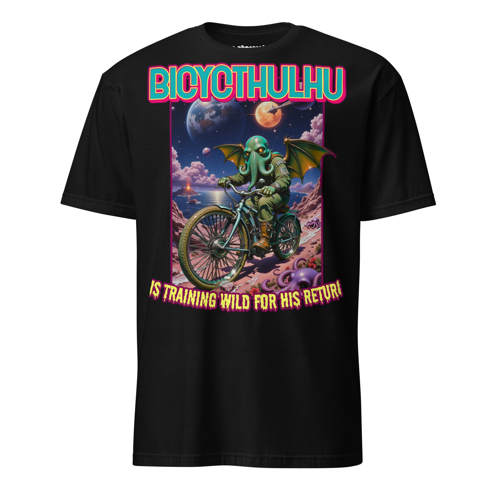 Winterpink T-Shirt Bicycthulhu Tentakel-Gott Cthulhu auf Fahrrad, Cosmic-Horror trifft Humor, absurd-surreales Nerd-Shirt mit Sci-Fi Vibe