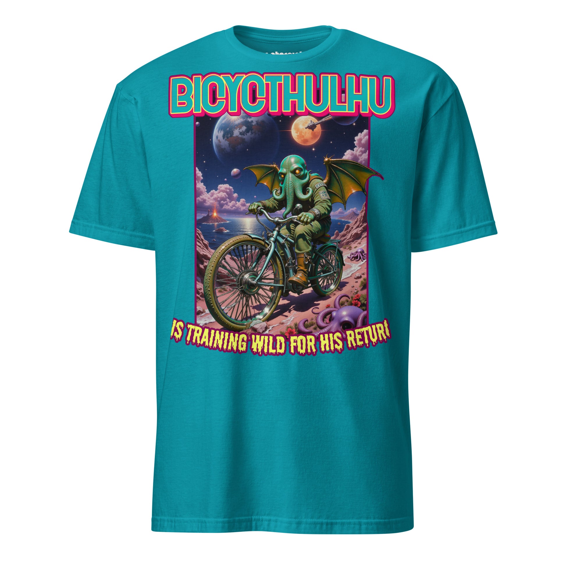 Winterpink T-Shirt Bicycthulhu Tentakel-Gott Cthulhu auf Fahrrad, Cosmic-Horror trifft Humor, absurd-surreales Nerd-Shirt mit Sci-Fi Vibe