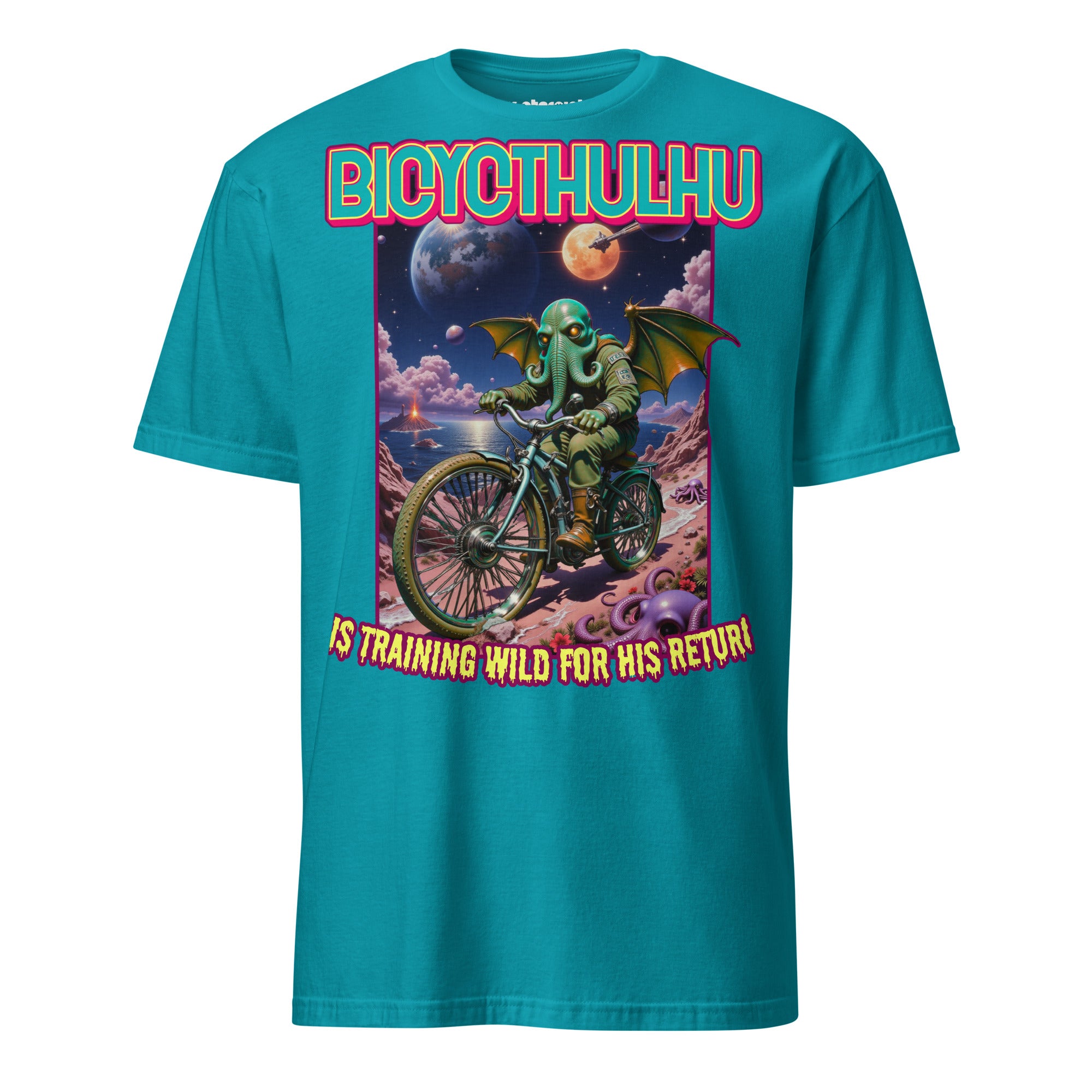 Winterpink T-Shirt Bicycthulhu Tentakel-Gott Cthulhu auf Fahrrad, Cosmic-Horror trifft Humor, absurd-surreales Nerd-Shirt mit Sci-Fi Vibe