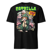 Winterpink T-Shirt CATZILLA – Katze im Godzilla-Cosplay mit pinkem Softeis, Kaiju-Satire & Streetwear-Design, empowernd & humorvoll