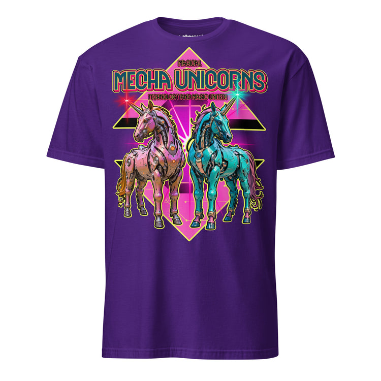 Winterpink T-Shirt Magical Mecha Unicorns – Zwei futuristische Mecha-Einhörner im 70er Disco-Look, Magie trifft Technologie