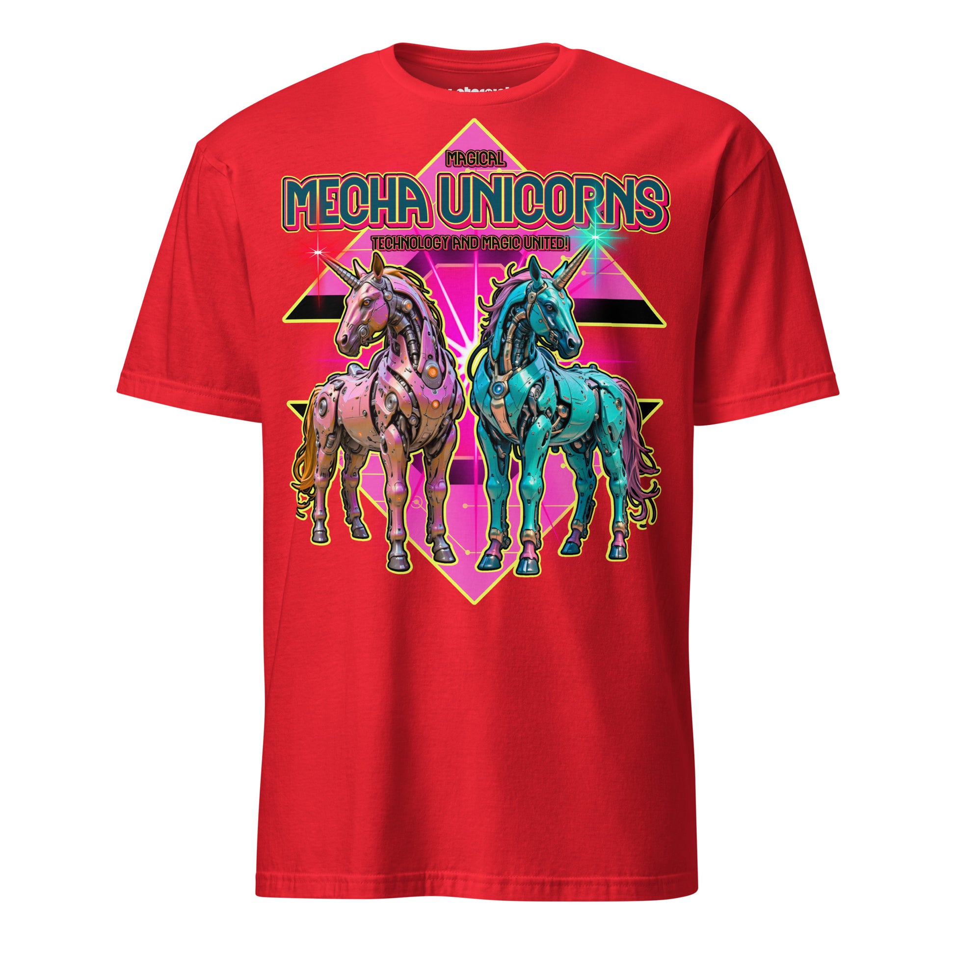 Winterpink T-Shirt Magical Mecha Unicorns – Zwei futuristische Mecha-Einhörner im 70er Disco-Look, Magie trifft Technologie