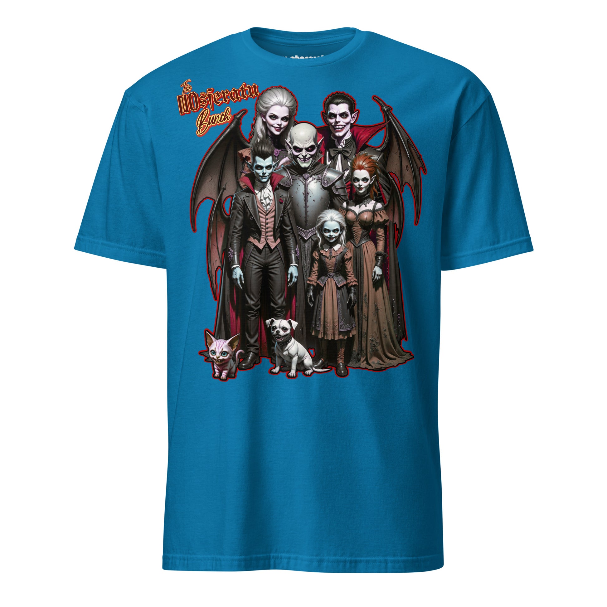 Winterpink T-Shirt – NOsferatu Bunch, Vampirfamilie als Gothic-Portrait mit Fledermausflügeln, absurd-humorvolles Horror-Design