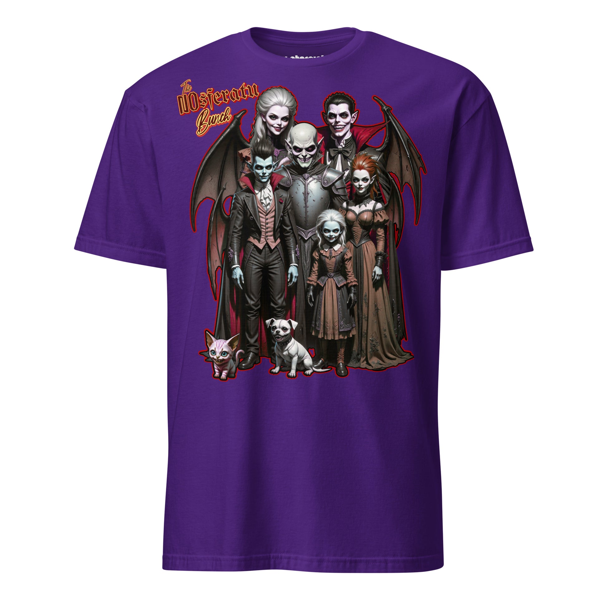 Winterpink T-Shirt – NOsferatu Bunch, Vampirfamilie als Gothic-Portrait mit Fledermausflügeln, absurd-humorvolles Horror-Design