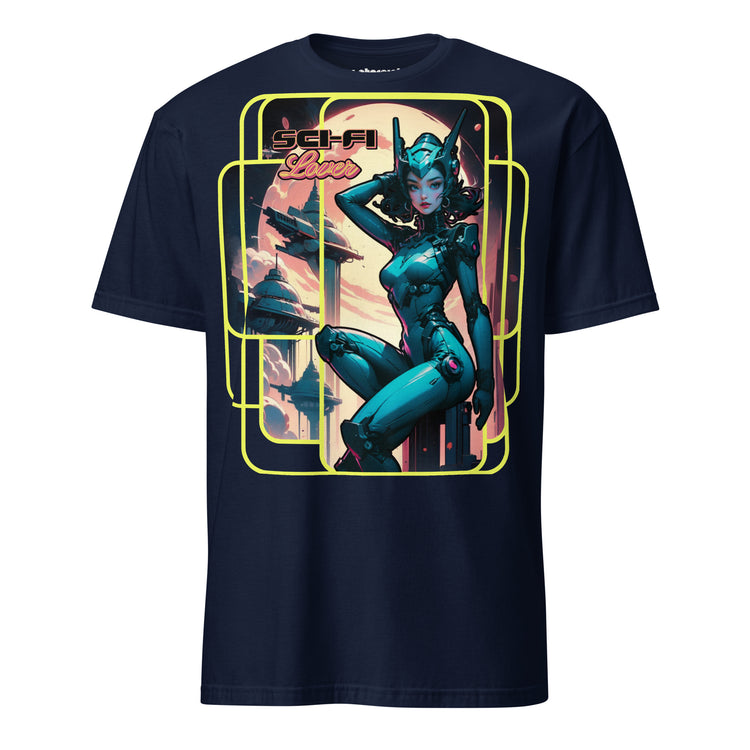 Winterpink T-Shirt Sci-Fi Lover (No. 1 ) – retro-futuristische Heldin im Space-Suit, Raumstationen im Hintergrund, inspiriert von Vintage Sci-Fi Pulps