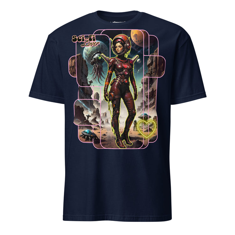 Winterpink T-Shirt Sci-Fi Lover (No. 2) – retro-futuristische Space Glam Heldin auf Mission mit Alien-Kreaturen und Neon-Herz, inspiriert von nie existierender Sci-Fi Serie