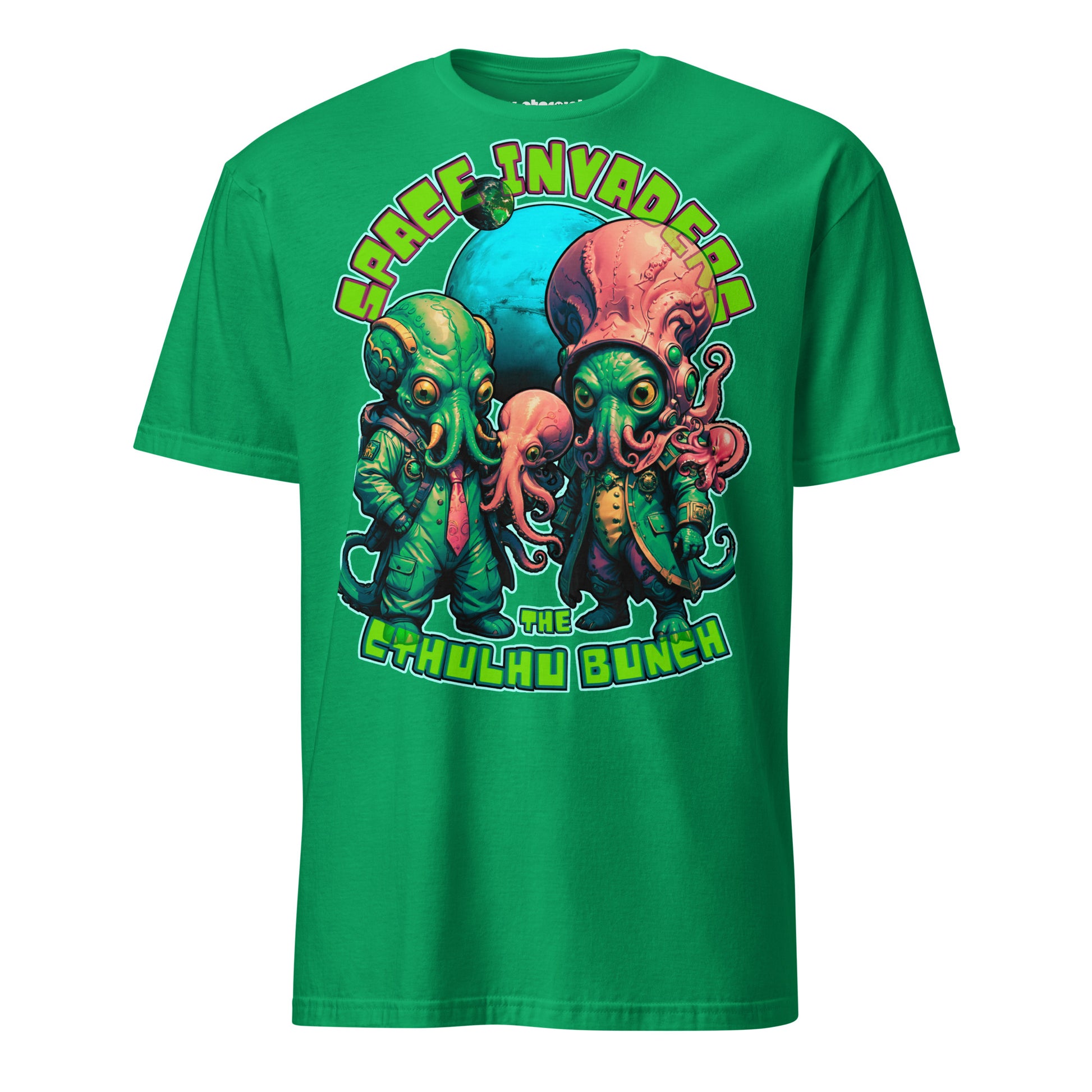 Winterpink T-Shirt „The Cthulhu Bunch – Space Invader Family“ mit intergalaktischer Tentakel-Familie im 80s-Arcade-Look