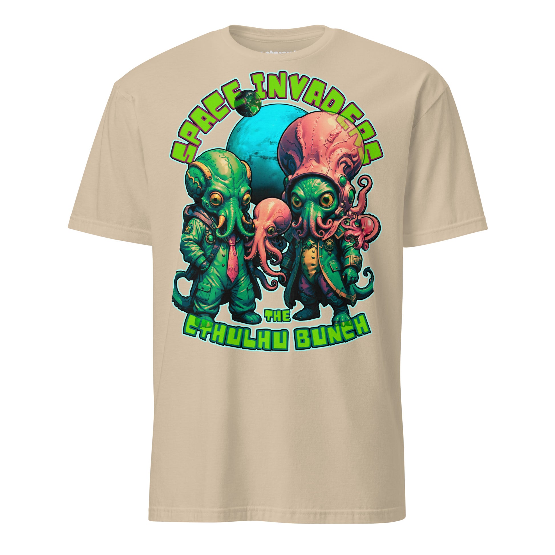 Winterpink T-Shirt „The Cthulhu Bunch – Space Invader Family“ mit intergalaktischer Tentakel-Familie im 80s-Arcade-Look