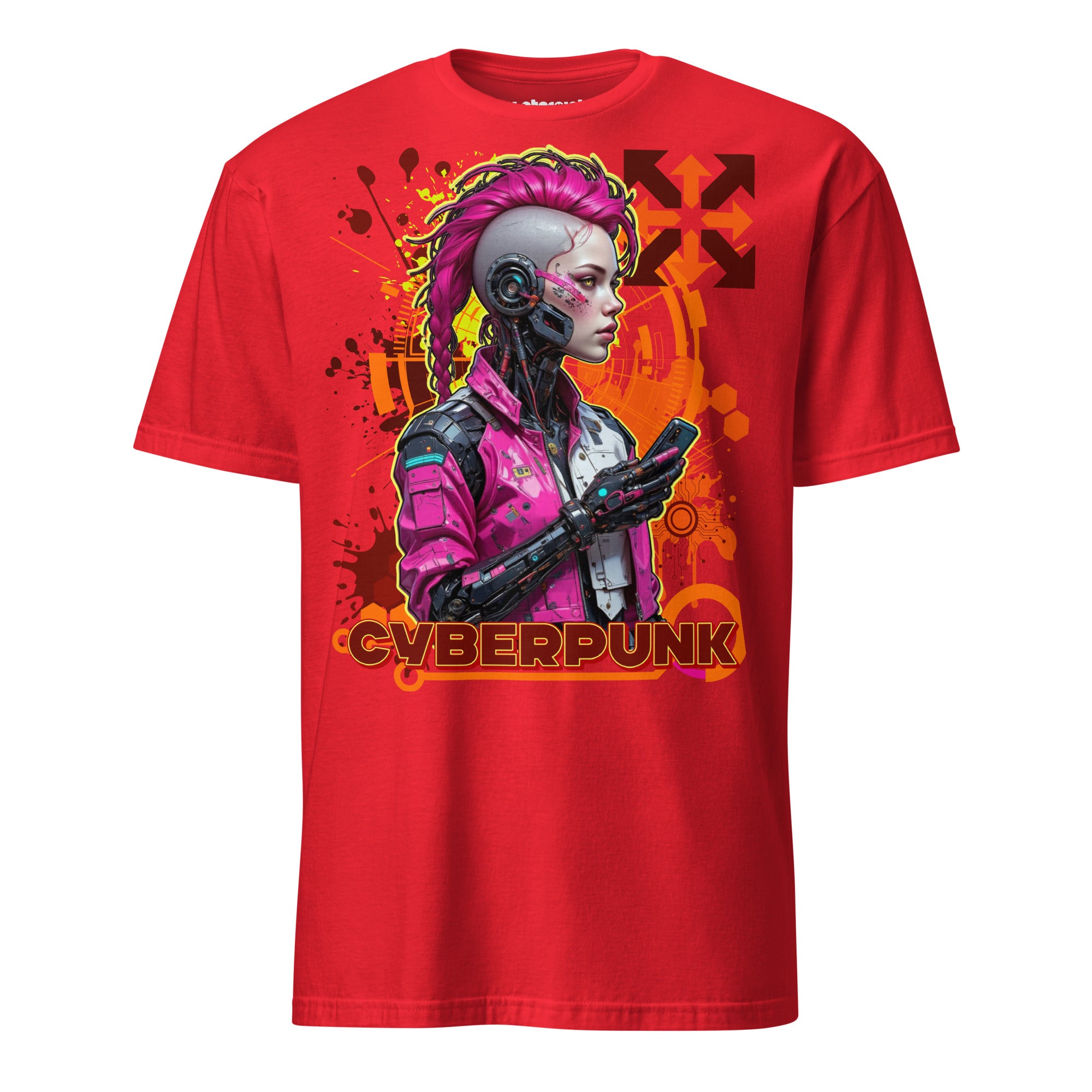 Winterpink T-Shirt Cyberpunk Hacker Neon Code Edition mit Cyborg-Archäologin und einem Relikt des 21. Jahrhunderts
