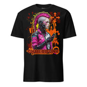 Winterpink T-Shirt Cyberpunk Hacker Neon Code Edition mit Cyborg-Archäologin und einem Relikt des 21. Jahrhunderts