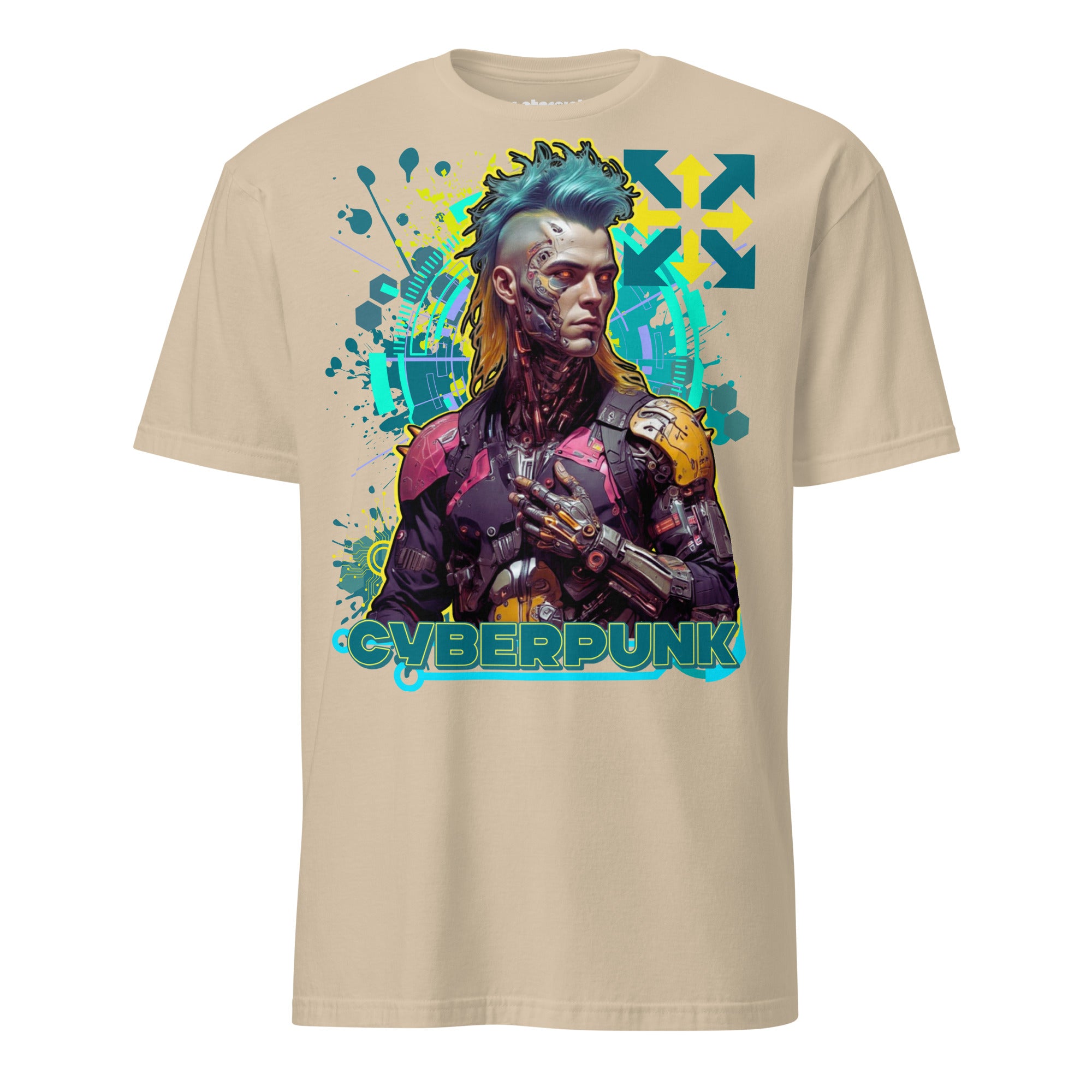 Winterpink T-Shirt Cyberpunk Sentinel – Data Stream Edition mit Cyborg, Implantaten und digitaler Aura