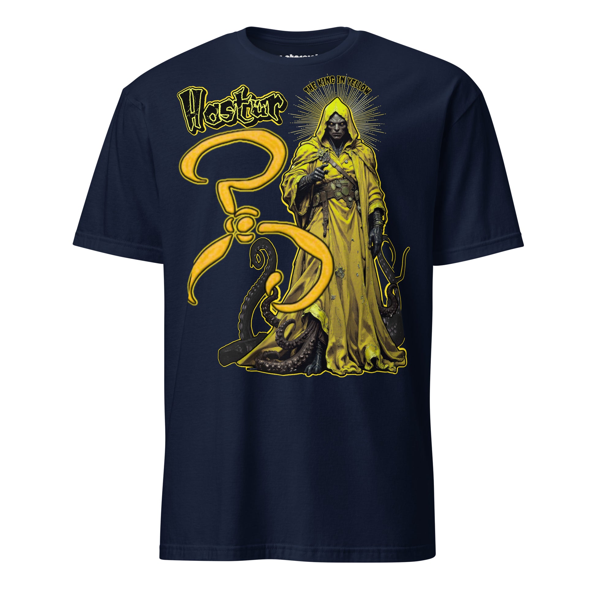 Winterpink T-Shirt mit Hastur, dem König in Gelb, Tentakeln und Symbol, inspiriert von Cosmic Horror und okkulten Mythen