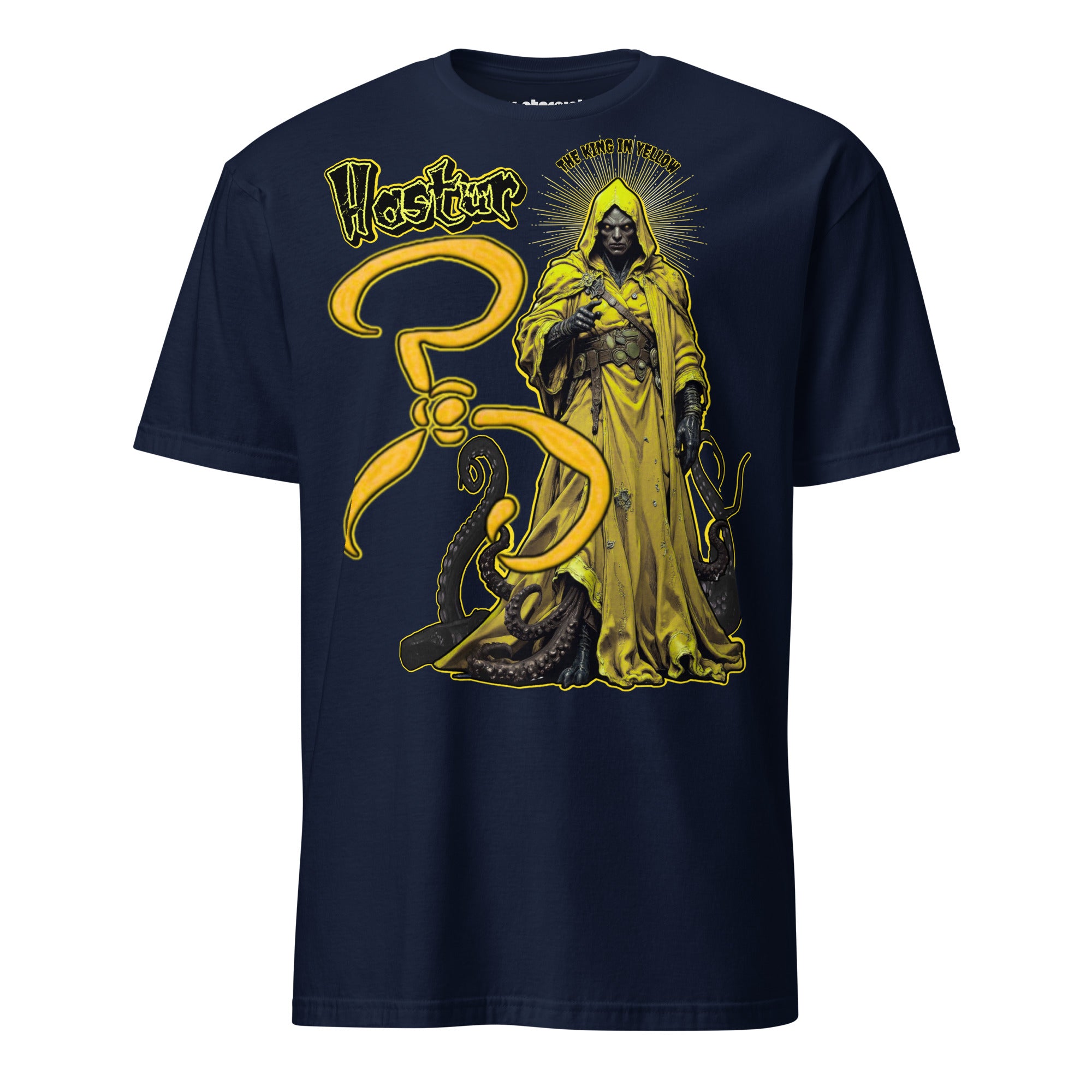 Winterpink T-Shirt mit Hastur, dem König in Gelb, Tentakeln und Symbol, inspiriert von Cosmic Horror und okkulten Mythen