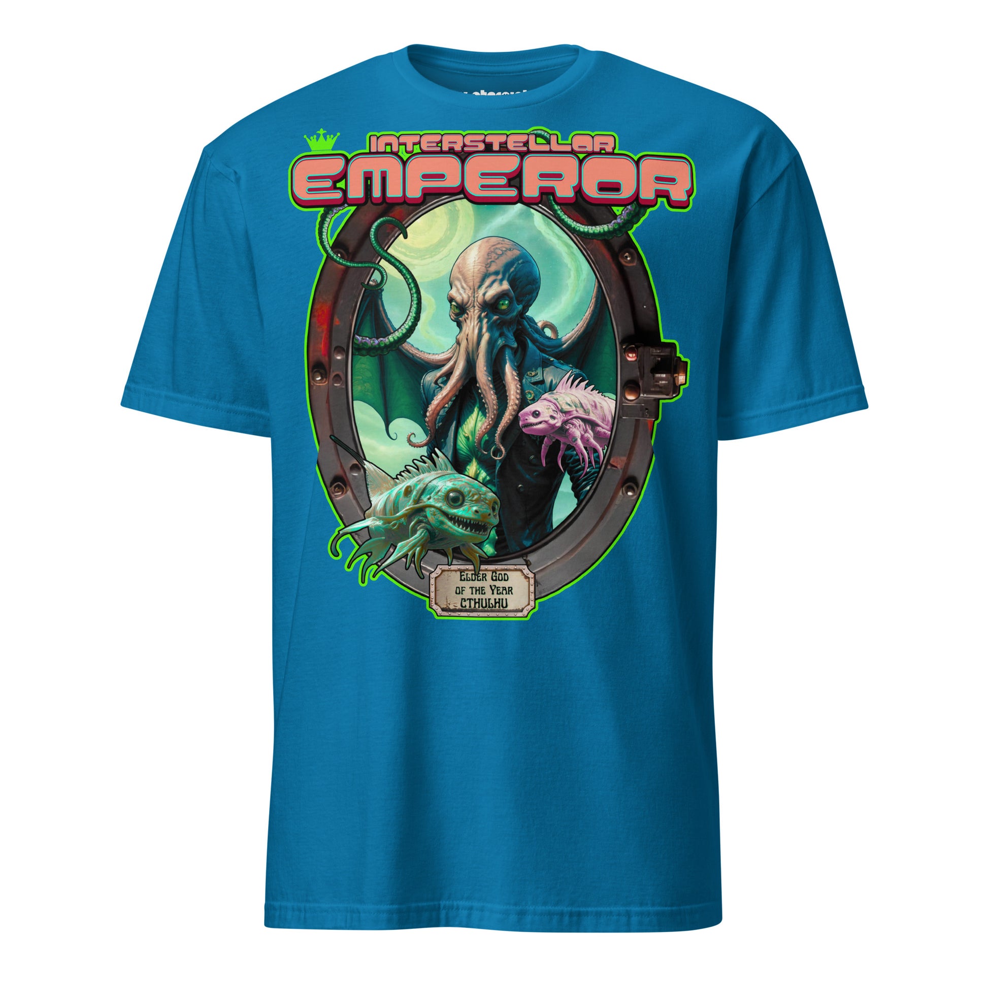 Winterpink T-Shirt Interstellar Emperor – Cthulhu als Elder God of the Year im „Mitarbeiter des Monats“-Style mit Tentakeln und Alienfischen