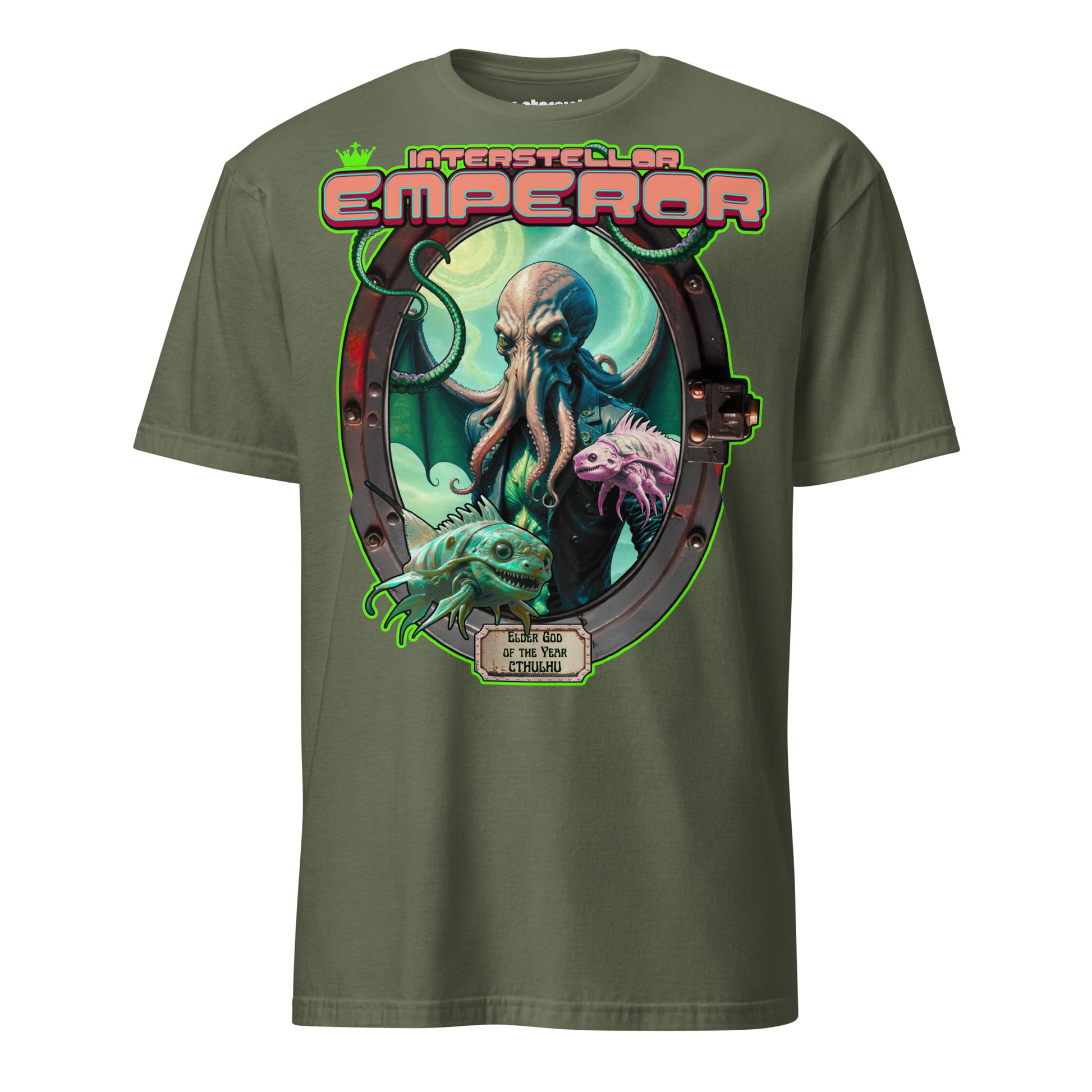 Winterpink T-Shirt Interstellar Emperor – Cthulhu als Elder God of the Year im „Mitarbeiter des Monats“-Style mit Tentakeln und Alienfischen