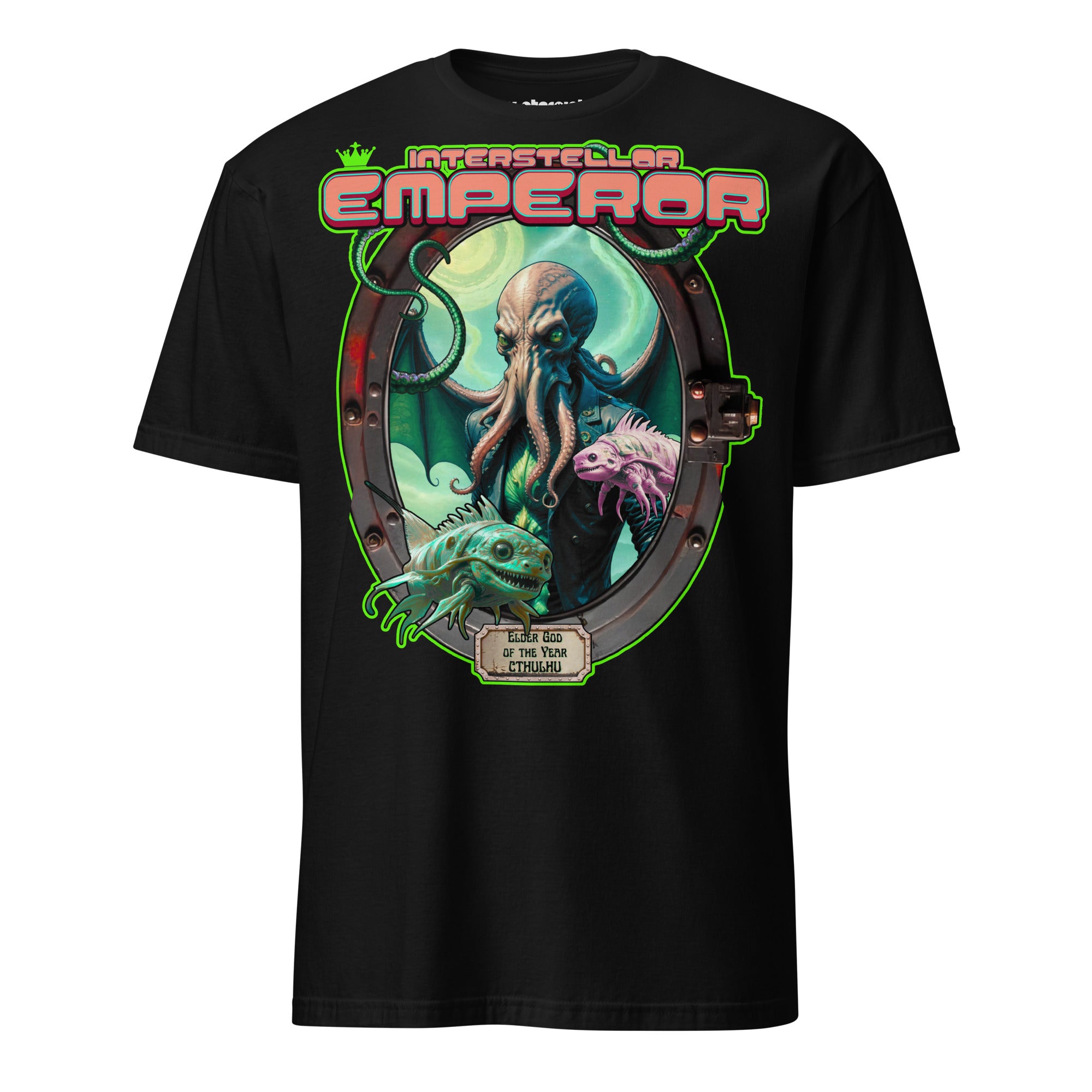 Winterpink T-Shirt Interstellar Emperor – Cthulhu als Elder God of the Year im „Mitarbeiter des Monats“-Style mit Tentakeln und Alienfischen