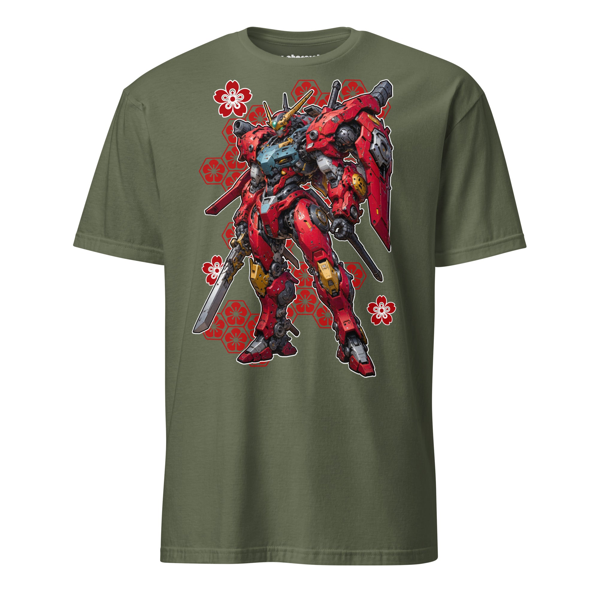 Winterpink T-Shirt Mecha Red – Crimson Sentinel Roboter als futuristischer Wächter in kräftigem Rot.