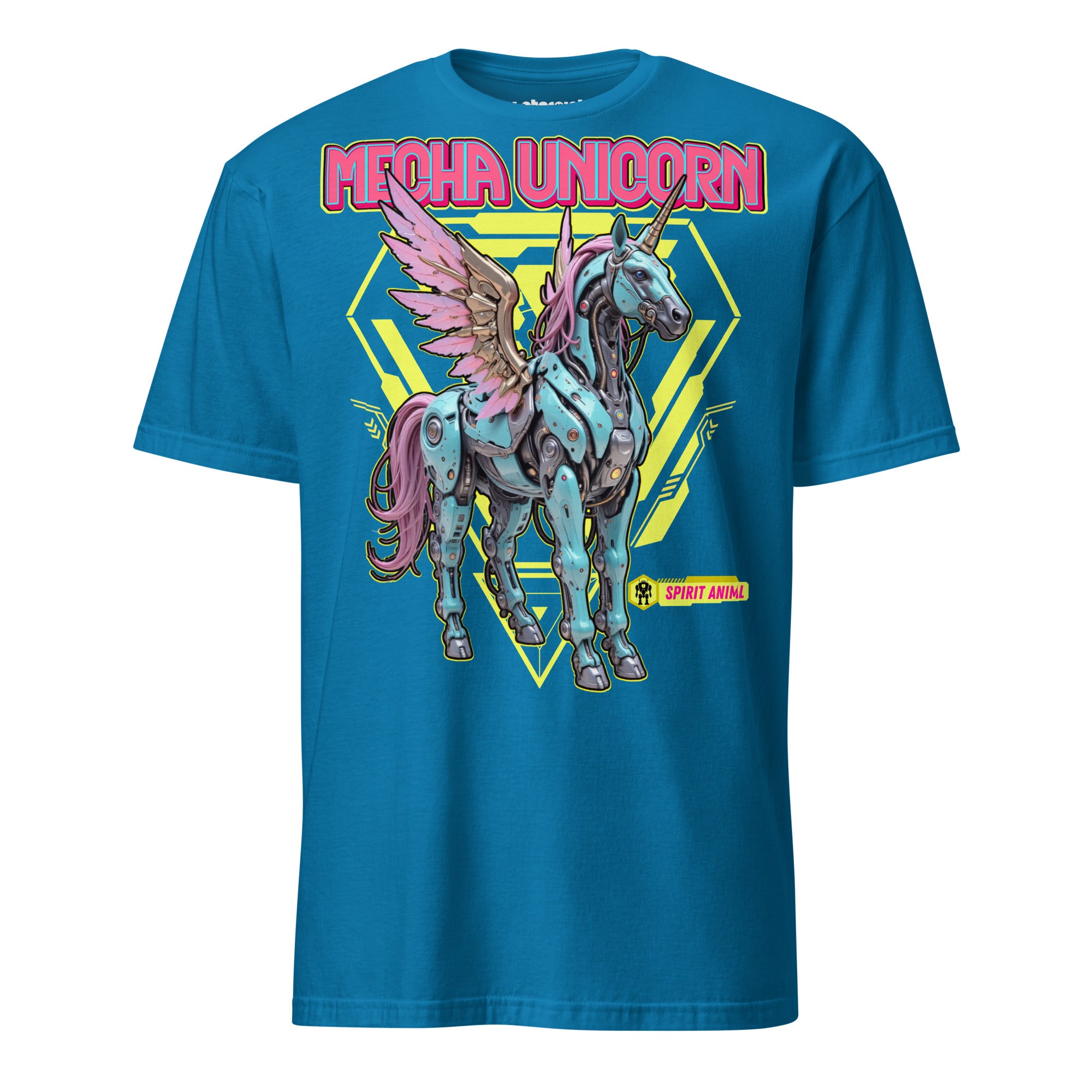 Winterpink T-Shirt „Mecha Unicorn“ – futuristisches Einhorn als Mecha-Spirit Animal, Mischung aus Magie, Fantasy und Cyberpunk-Style