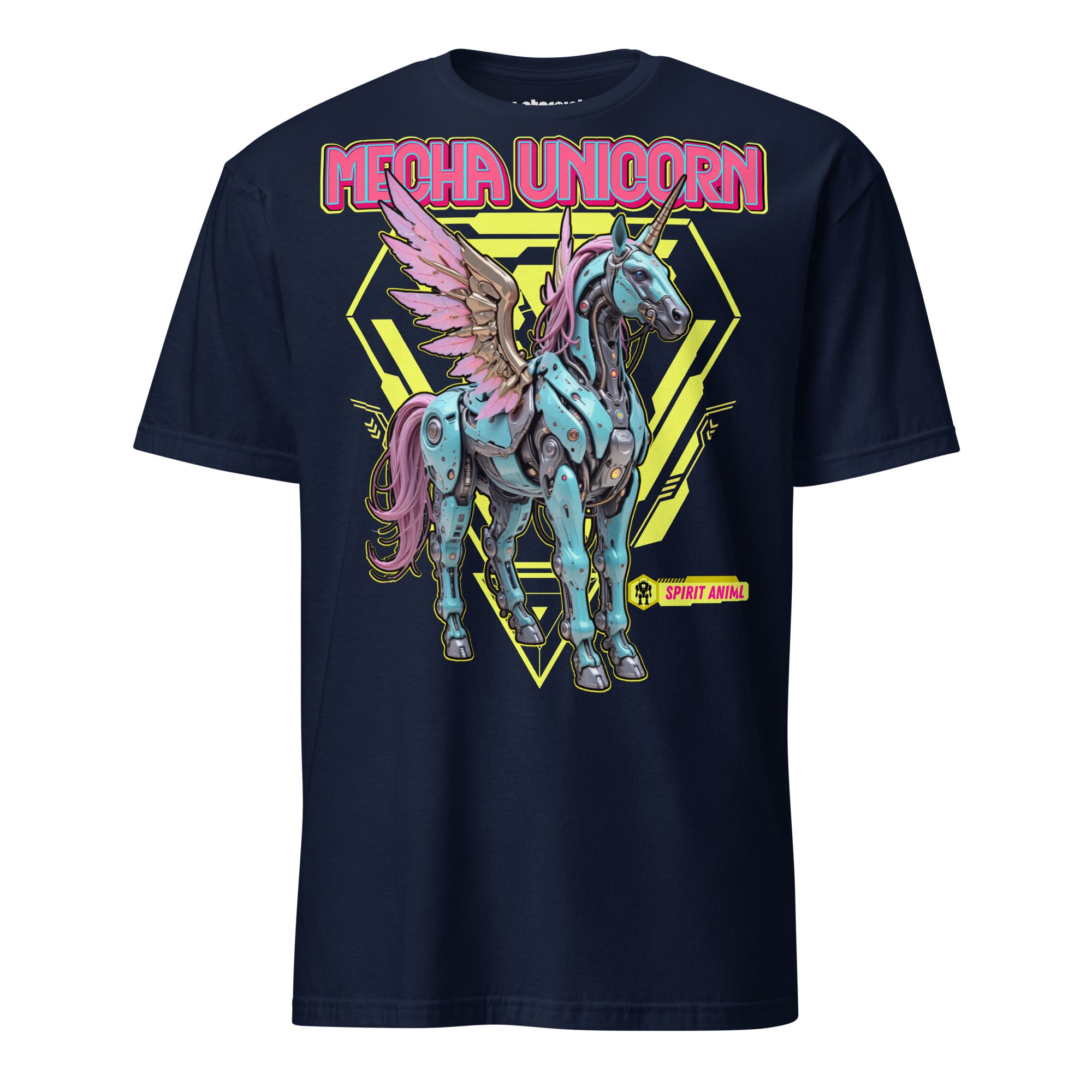 Winterpink T-Shirt „Mecha Unicorn“ – futuristisches Einhorn als Mecha-Spirit Animal, Mischung aus Magie, Fantasy und Cyberpunk-Style