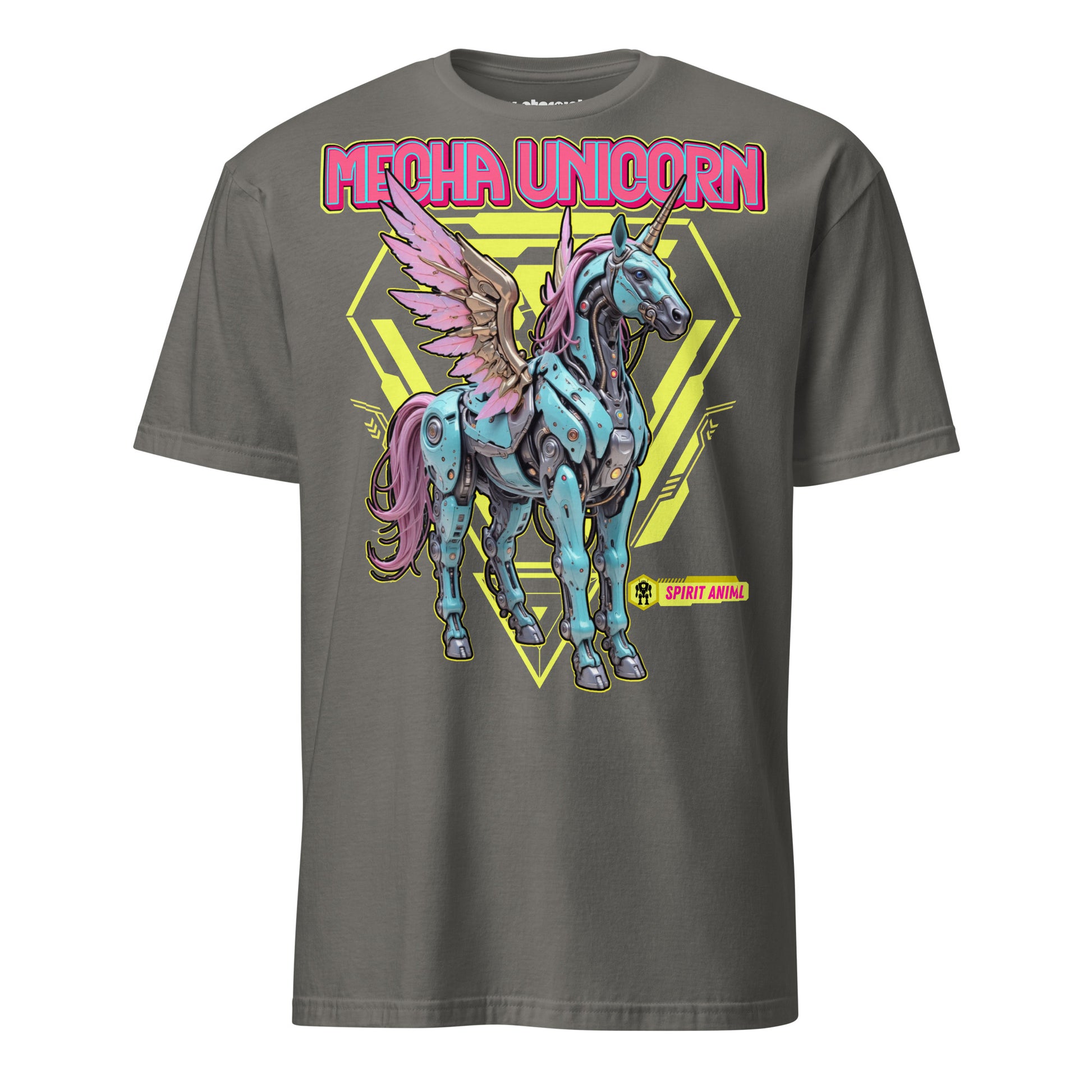Winterpink T-Shirt „Mecha Unicorn“ – futuristisches Einhorn als Mecha-Spirit Animal, Mischung aus Magie, Fantasy und Cyberpunk-Style