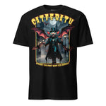Winterpink T-Shirt Catferatu – Vampurr-Katze mit Zylinder, Cape & Fledermausflügeln, Parodie auf hungrige Katzen bei Mitternacht im Gothic-Horror Look
