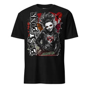 Winterpink T-Shirt „Postpunk Changed Me“ mit vampirischer Illustration, Lederjacke, Batcave-Shirt und Postpunk-Gothic-Ästhetik