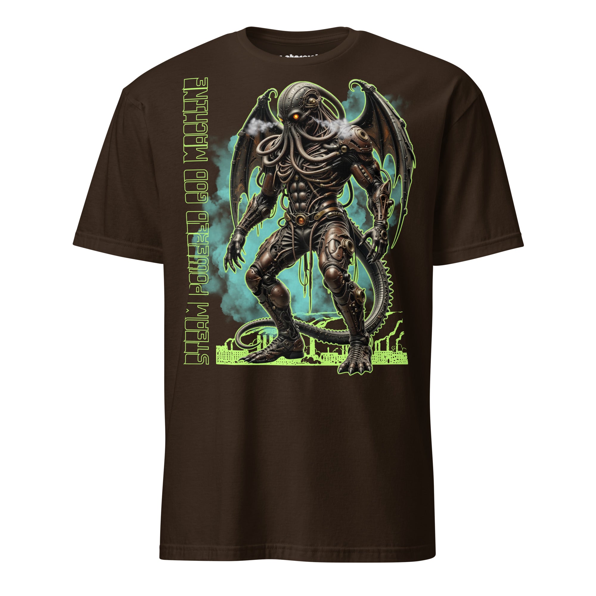 Steampunk Cthulhu als mechanische Gottheit aus Stahl, Zahnrädern und Tentakeln auf Winterpink T-Shirt